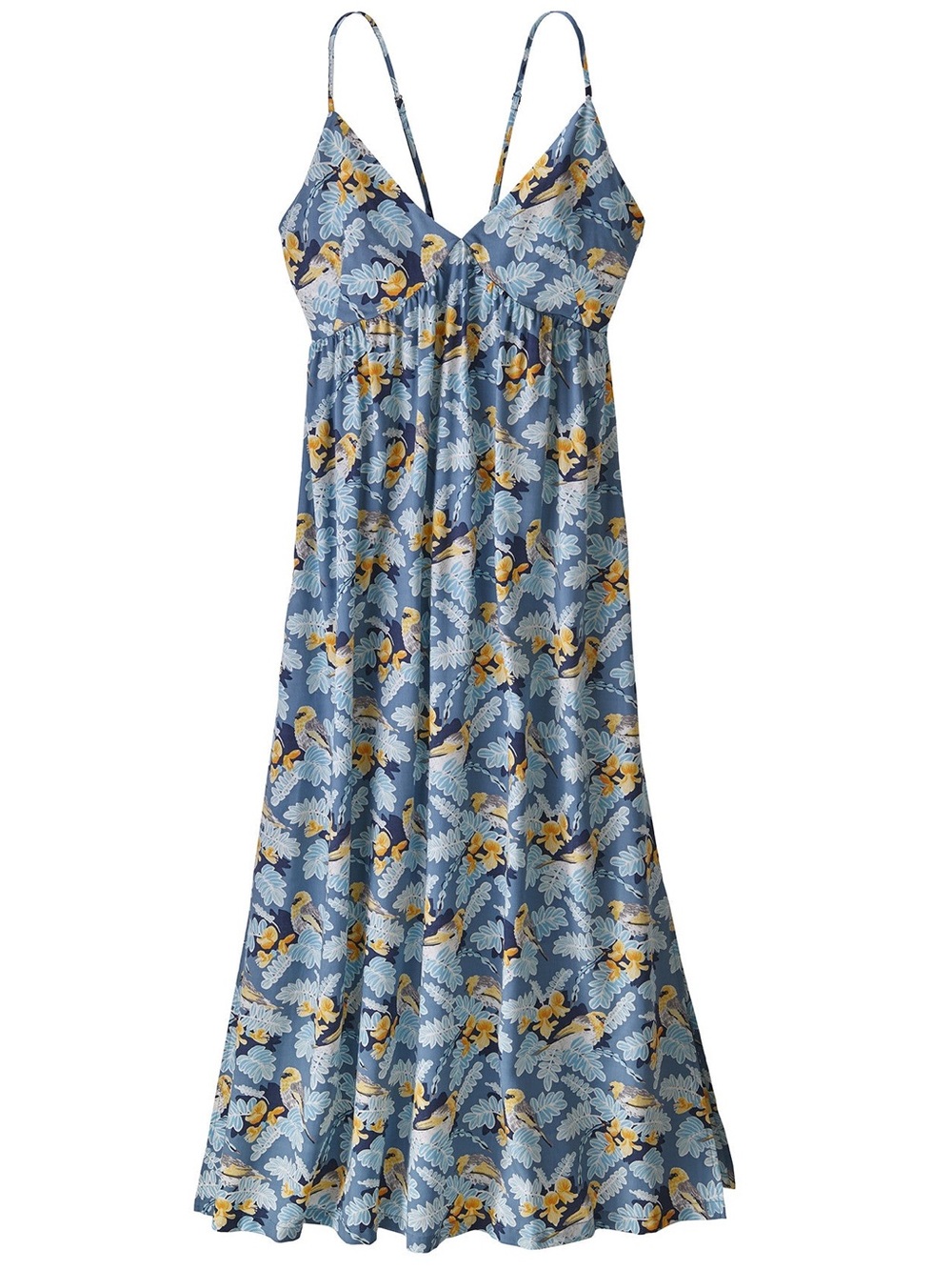 Patagonia Pataloha Strappy Dress Palila Dolomite Blue Hawaiian Tencel Maxi Small
